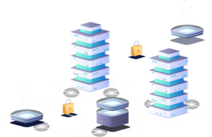 Image depicting the Quod Orbis Cyber security consultancy services with padlocks and data flow graphics to show how monitoring is carried out on the dashboard.