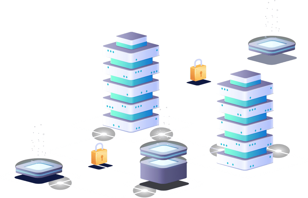 Image depicting the Quod Orbis Cyber security consultancy services with padlocks and data flow graphics to show how monitoring is carried out on the dashboard.